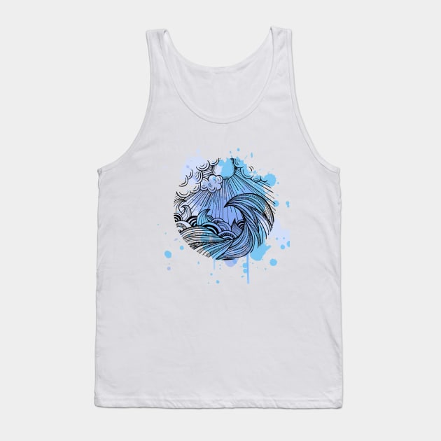 Zentangle Wave Blue Tank Top by Prettielilpixie